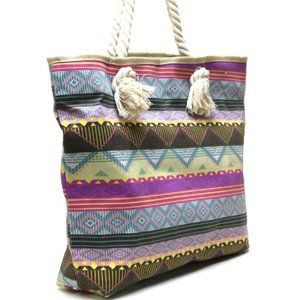 CODE LOVE Green Cruise Vacation Purple Neon Tribal Print Tote Bag NWT